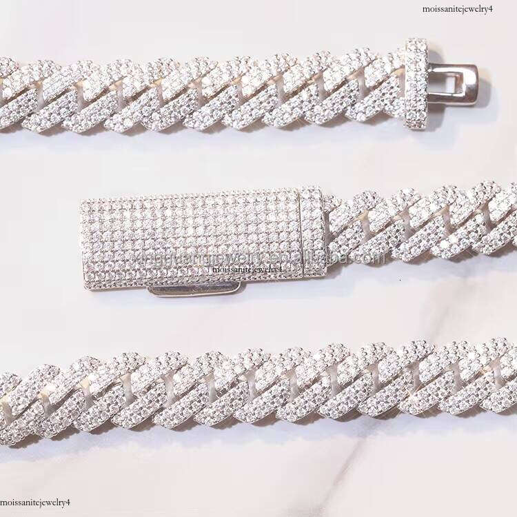 Pass Dia Tester Sier Link Necklace Iced Out 10mm 2 Rows Hip Hop VVS Moissanite Cuban Chain for Men