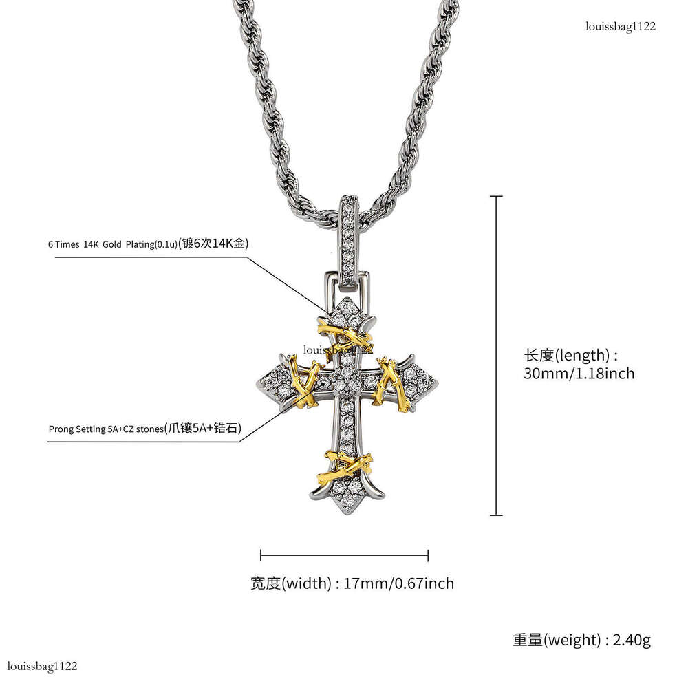 Hot Selling Full Dia Cross Pendant Necklace for Women and Men, Trendy Double Thorn Detachable Couple Pendant, Light