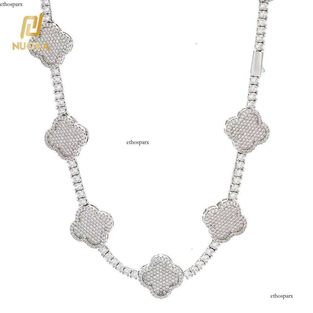 NUOYA High Quality 3.5MM Sier Plated Tennis Necklace Iced Out CZ Dia Flower Shaped Design Chain Hip Hop Jewelry
