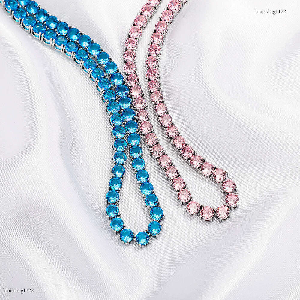 5mm Colorful Moissanite chain Tennis Chain Hip Hop Personality Trendy Full Color Dia Single Row Necklace Women's Bracelet Jewelry