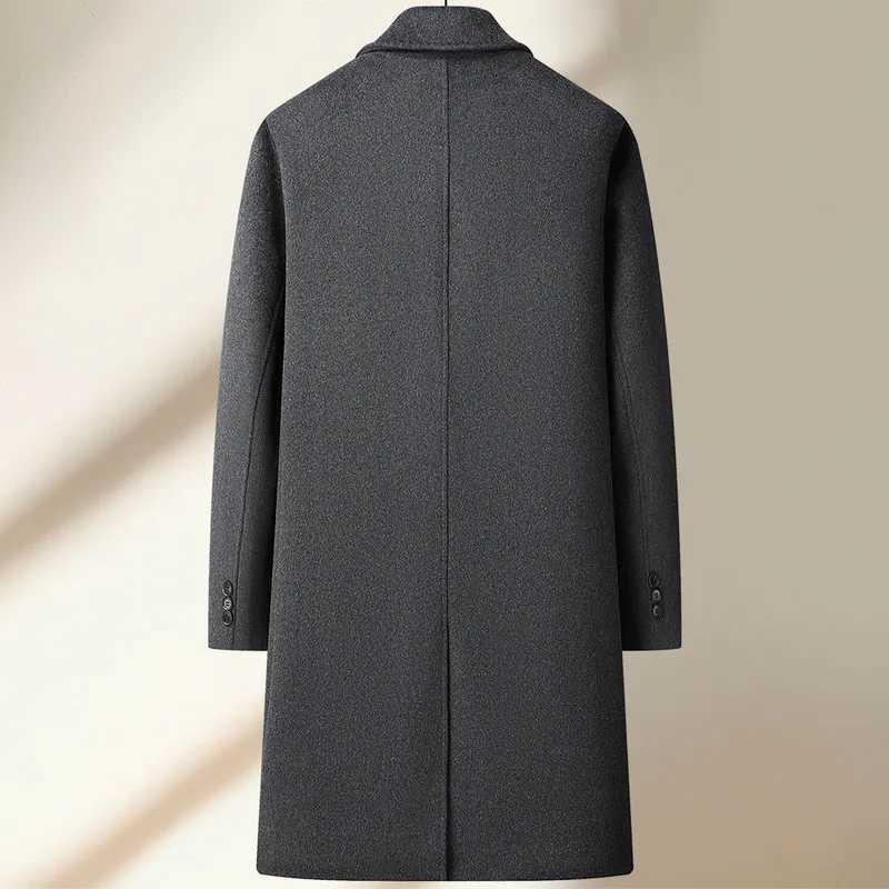 High Quality Mens Long-Length Duck Down Liner Woolen Coat Business Casual Windbreaker Puffer Jacket Solid 50% Wool Top OvercoatXJ250809