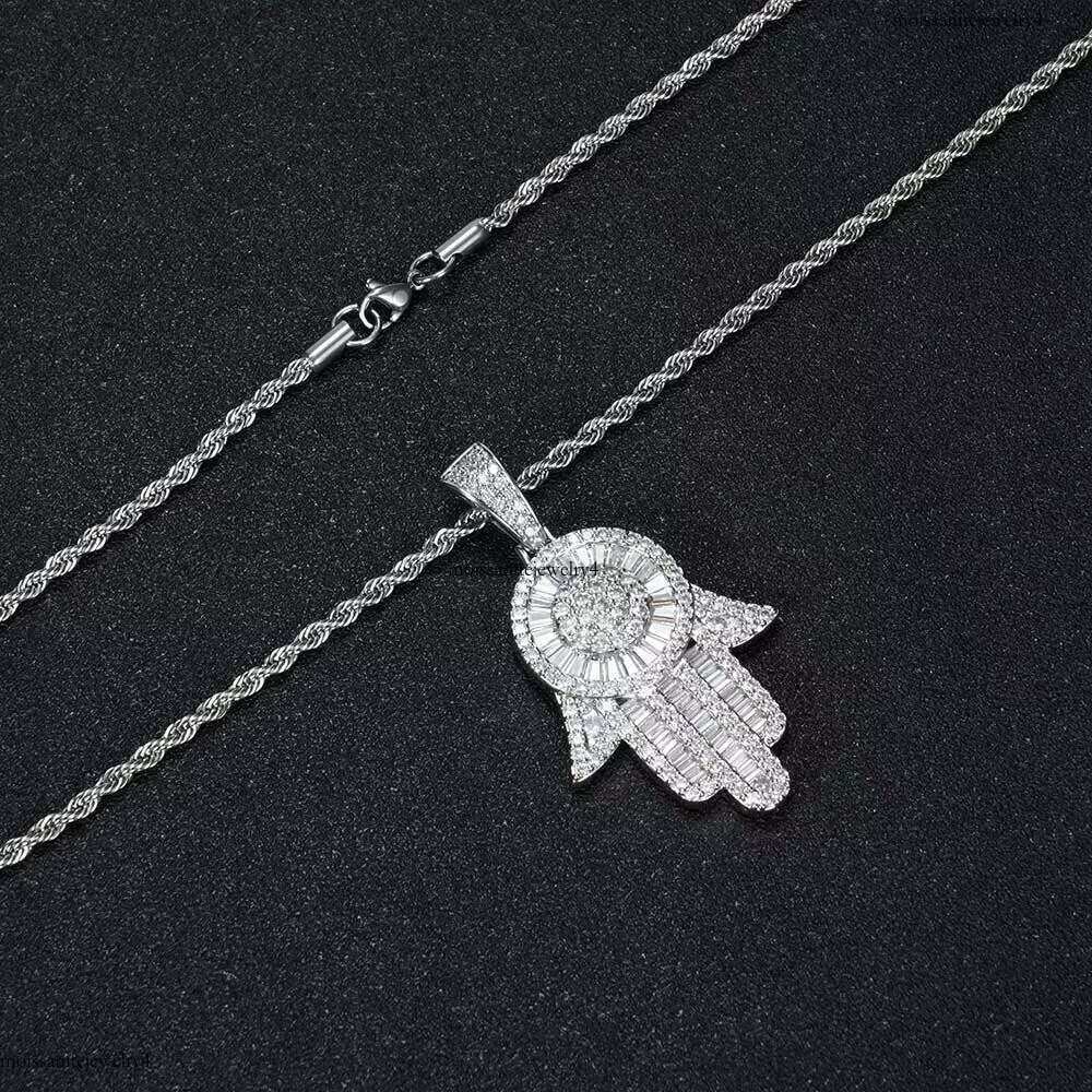 Nuoya High Quality Jewelry Men Women Hamsa Hand of Fatima Iced Out Pendant Hip Hop Necklace