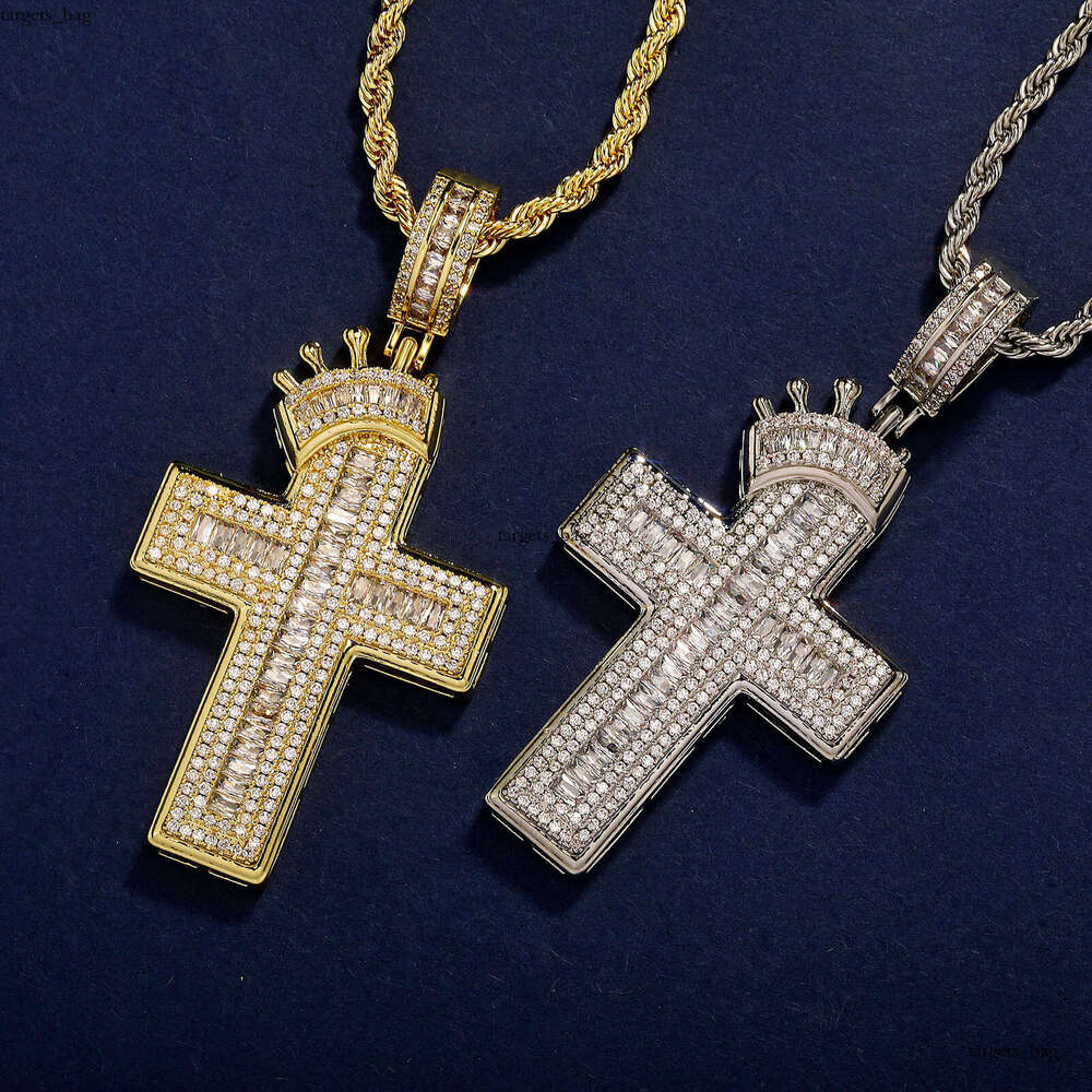 Hip Hop Crown Cross Shape Inlaid Dia Pendant Necklace Fashion Trend Unisex Cable Knit Sweater Chain