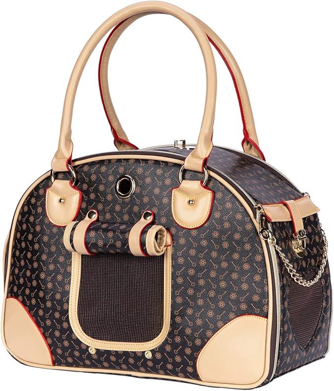 Luxury Pet Carrier Cat Carrier Bag Puppy Small Dog Carrier Waterproof PU Leather Carrying Handbag with Breathable Mesh for Outdoor Travel Walking Hiki