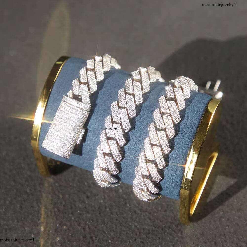 RTS Iced Out 20 mm 3 Rows Hip Hop Moissanite Cuban Chian Sterling Sier Gold Plate Fine Jewelry Necklaces