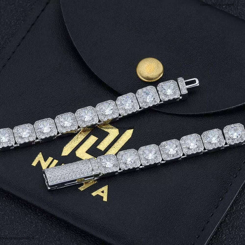 Nuoya Sterling Sier 7mm Custom VVS Moissanite Dia Cluster Tennis Chain Necklace
