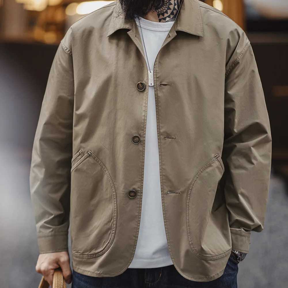 Maden French Vintage Work Jacket Mens Coffee Notch Lapel Casual Single Breasted Coat Slant Pockets Outerwear for Spring and Fall W250809
