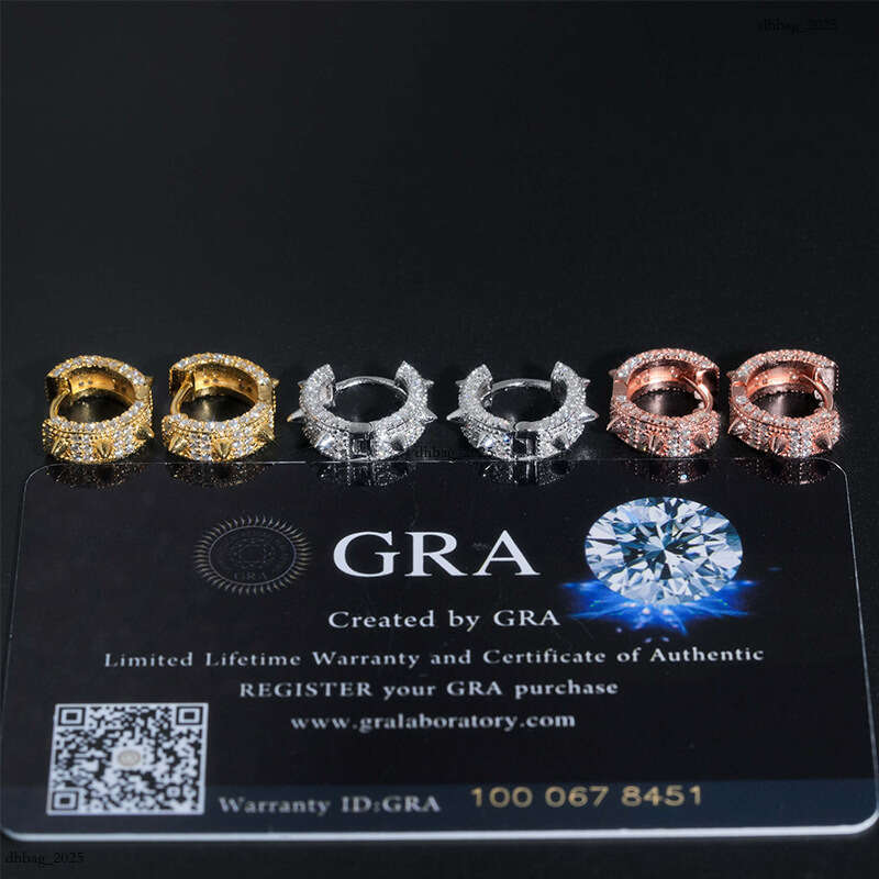 Hip Hop Sier Moissanite Stud Geometric Shape Unisex Earrings