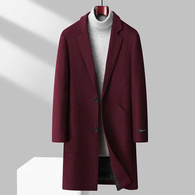 Old Money Men Classic Double-faced Wool Coat Notched Lapel 3D Tailored Fit for a Sharp Silhouette Overcoat Black Gray Burgundy XJ250809