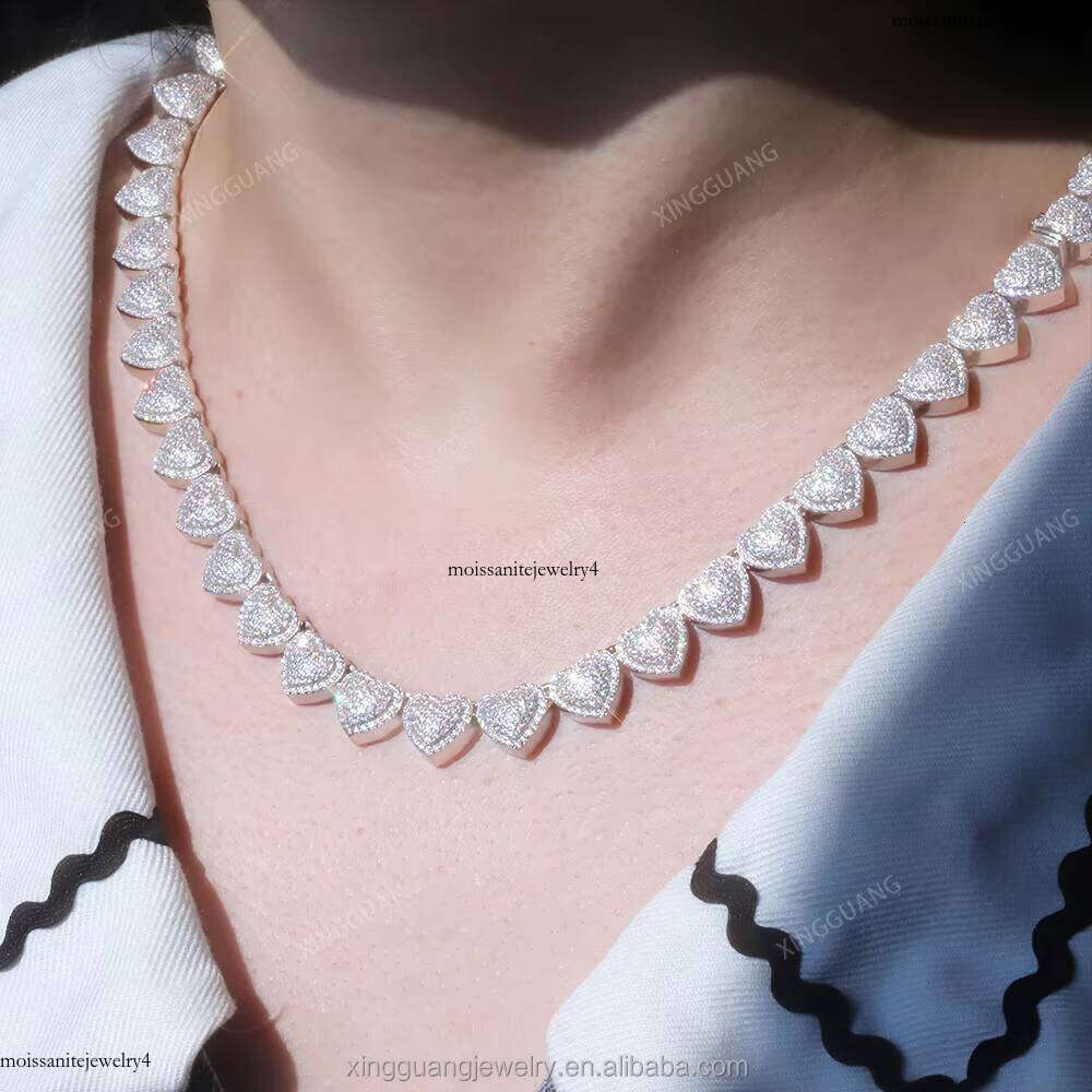 Jewelry Heart Shape 10mm Cuban Necklace Tennis Link Sier Moissanite Chain VVS Dia Chains