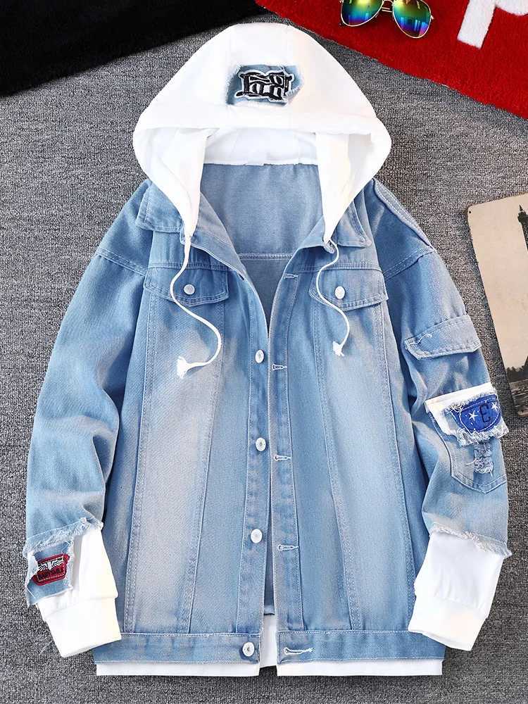 Fall Mens Denim Jacket Baseball Sle Casual Hoodie Outerwear Spring Autumn Couples Fashionable Loose Fit Long Sleeve W250809