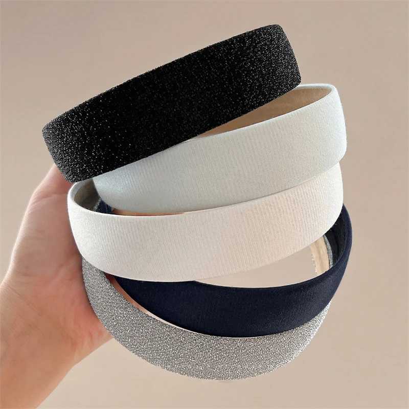 Shiny Glitter Fabric Band Wide Cross Flat Haiands Daily Heaear Sweet Simple Bands Wen Hair Accessories Y250809