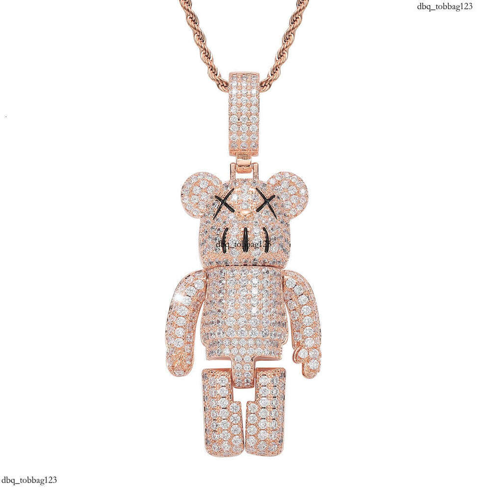 Cartoon Anime Plush Toy Mechanical Personality Full Moissanite chain Hip-Hop Bear Pendant Accessories Jewelry
