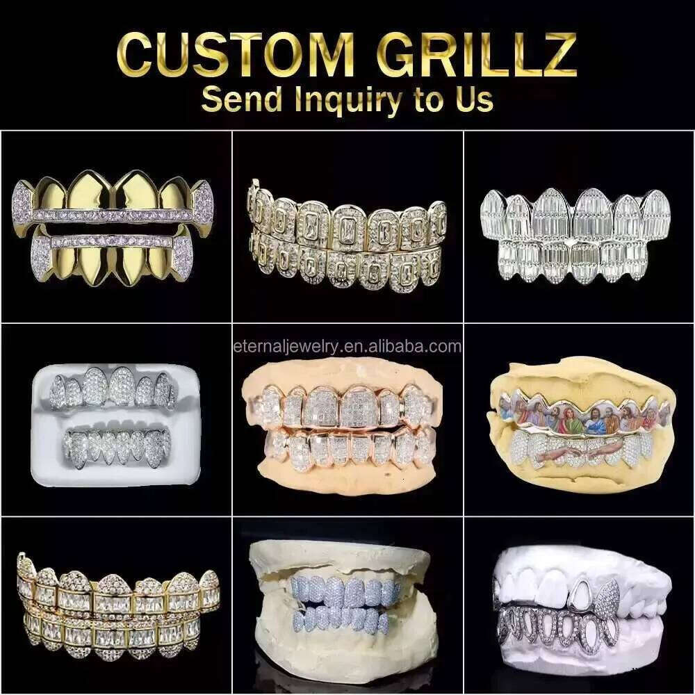 Custom Flawless BBHONEYCOMB Big Stones S Sier 10K 14K Solid Gold VVS Moissanite Lab Dia Iced Out Grillz for Teeth