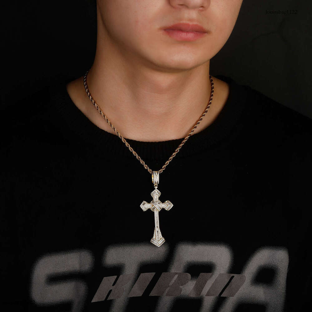 Hip Hop T Square Moissanite chain Cross Pendant Trendy Unisex Fashion Personality Necklace Accessory
