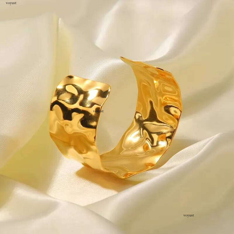 Designer Bracelet INS Gold Plating Stainless Steel Bumpy Irregular Opening Bangle High Quality Exaggerated Cuff Jewelry for Women