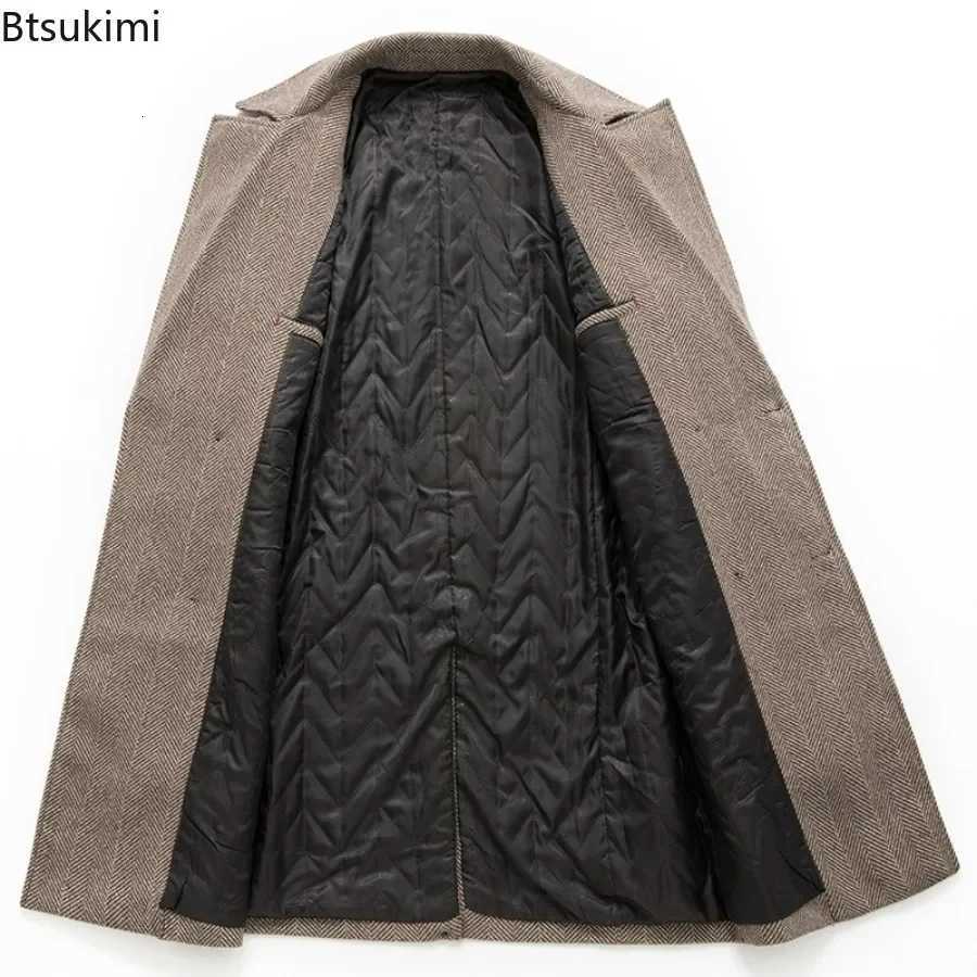 2025 New Mens Double Breasted Wool Coat Simple Mid-length Trench Men Business Casual Woolen Jacket Male Warm Windbreak Overcoat XJ250809