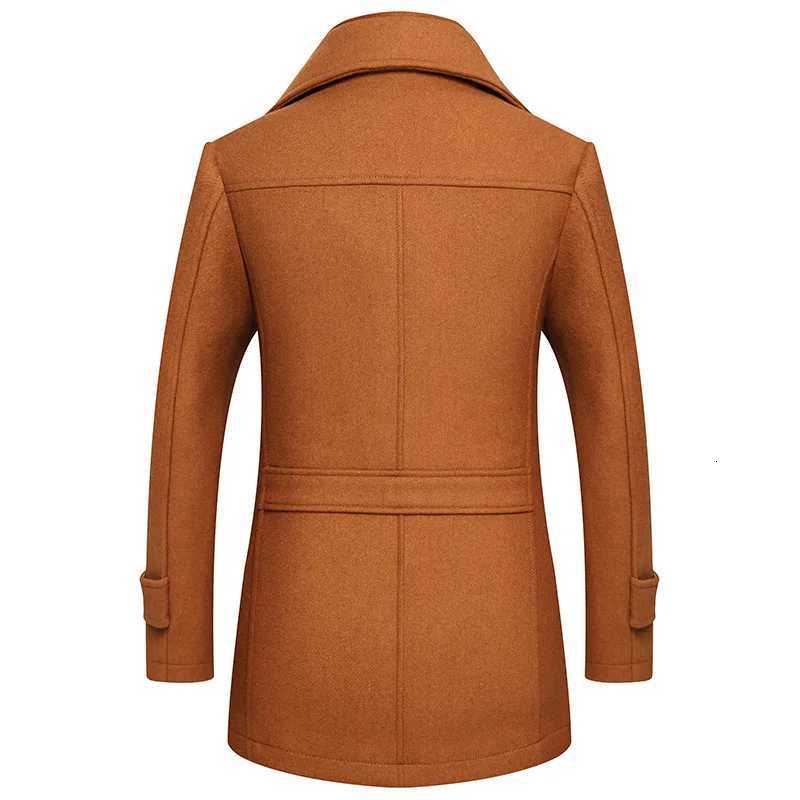 Autumn Winter Double Collar Woolen Coats Men Thick Business Casual Wool Blends Trench Coat Male Solid Turn Down Collar Outerwear XJ250809