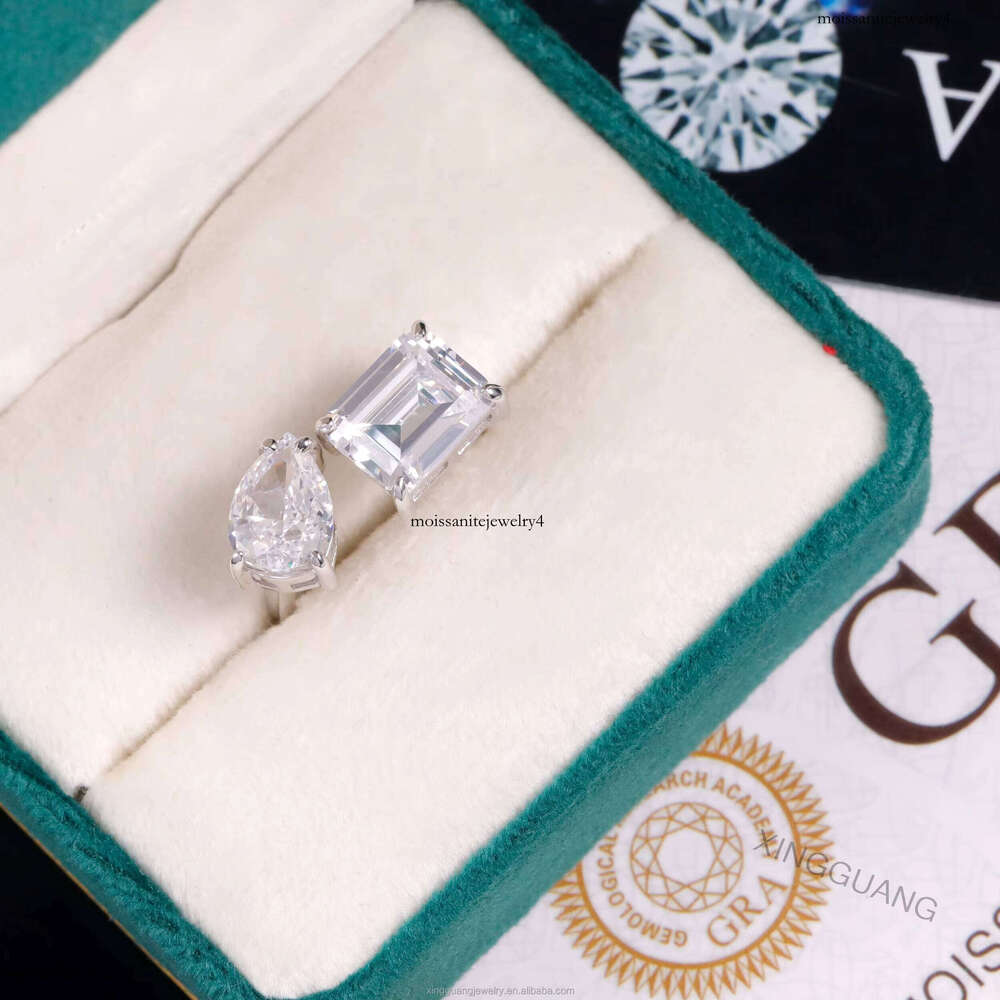 XG 4CT Emerald 3ct Pear 2stones for Women VVS Moissanite Lab Grown Dia Rings Sier Gold Fine Jewelry