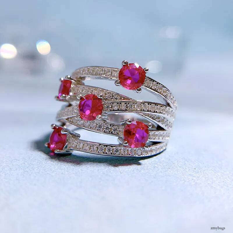 Choucong Cross Wedding Rings Jewelry Pure 100% Sterling Sier Round Cut Ruby Moissanite Dia Gemstones Party Eternity Women Finger Ring Gift