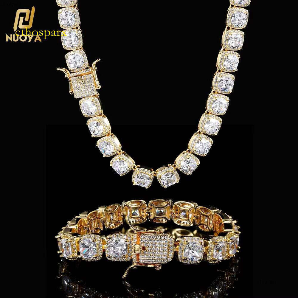 10mm Iced Out Bling Chain Hip Hop Jewelry Men Geometric Square CZ Cluster Tennis Necklace