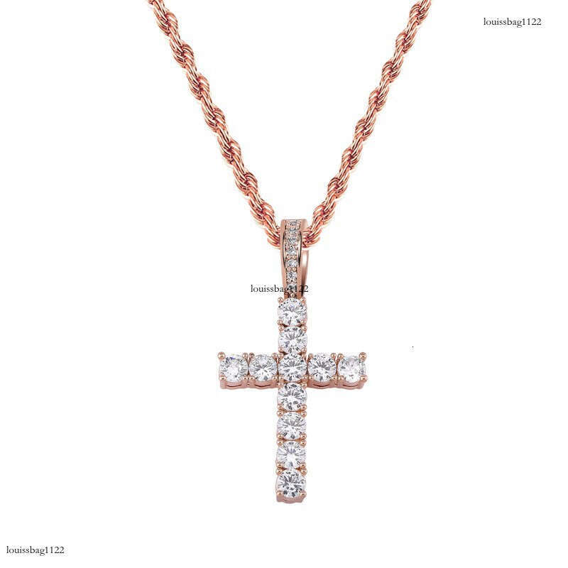 Hip Hop Double Row T Square Dia Rock Candy Cross Men's Trendy Full Moissanite chain Pendant