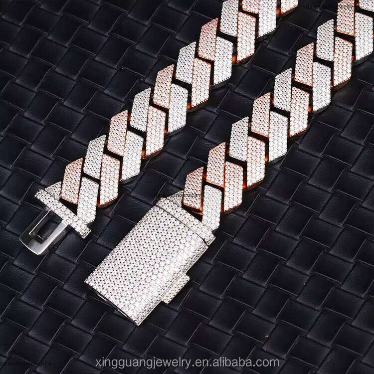 Hiphop in Stock Link 4row 20mm White Gold 2 Tones Sterling Sier Iced Out Moissanite Cuban Chain