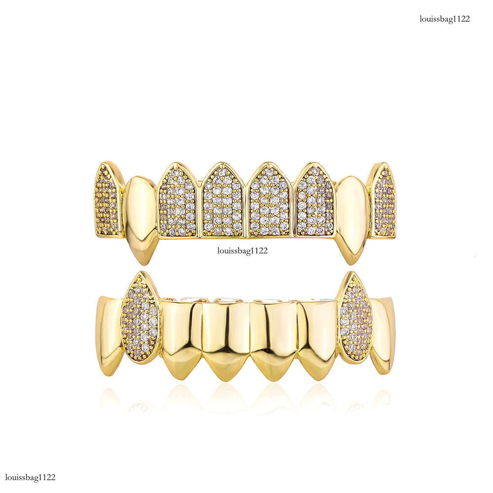 Full Dia Mixed Vampire Fangs Trendy Cool Men Halloween Decoration Fake Teeth Gold Braces Personality Accessories