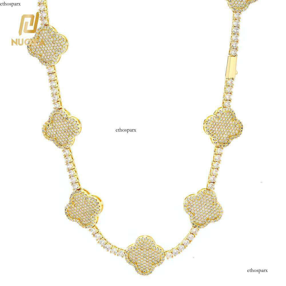 NUOYA High Quality 3.5MM Sier Plated Tennis Necklace Iced Out CZ Dia Flower Shaped Design Chain Hip Hop Jewelry