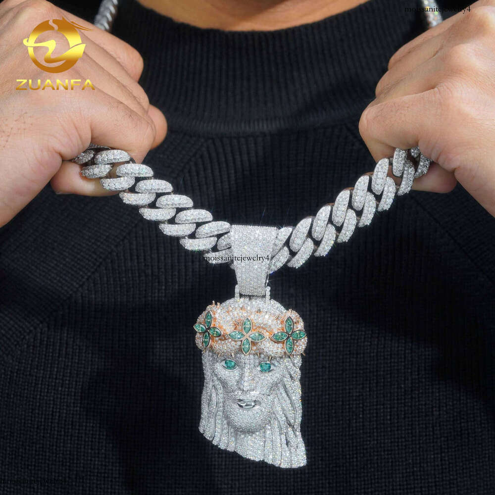 Unique Color Blocking Design Plating Over Sier 3" Large Size Fully Iced Out Moissanite Dia Jesus Piece Hip Hop Pendant