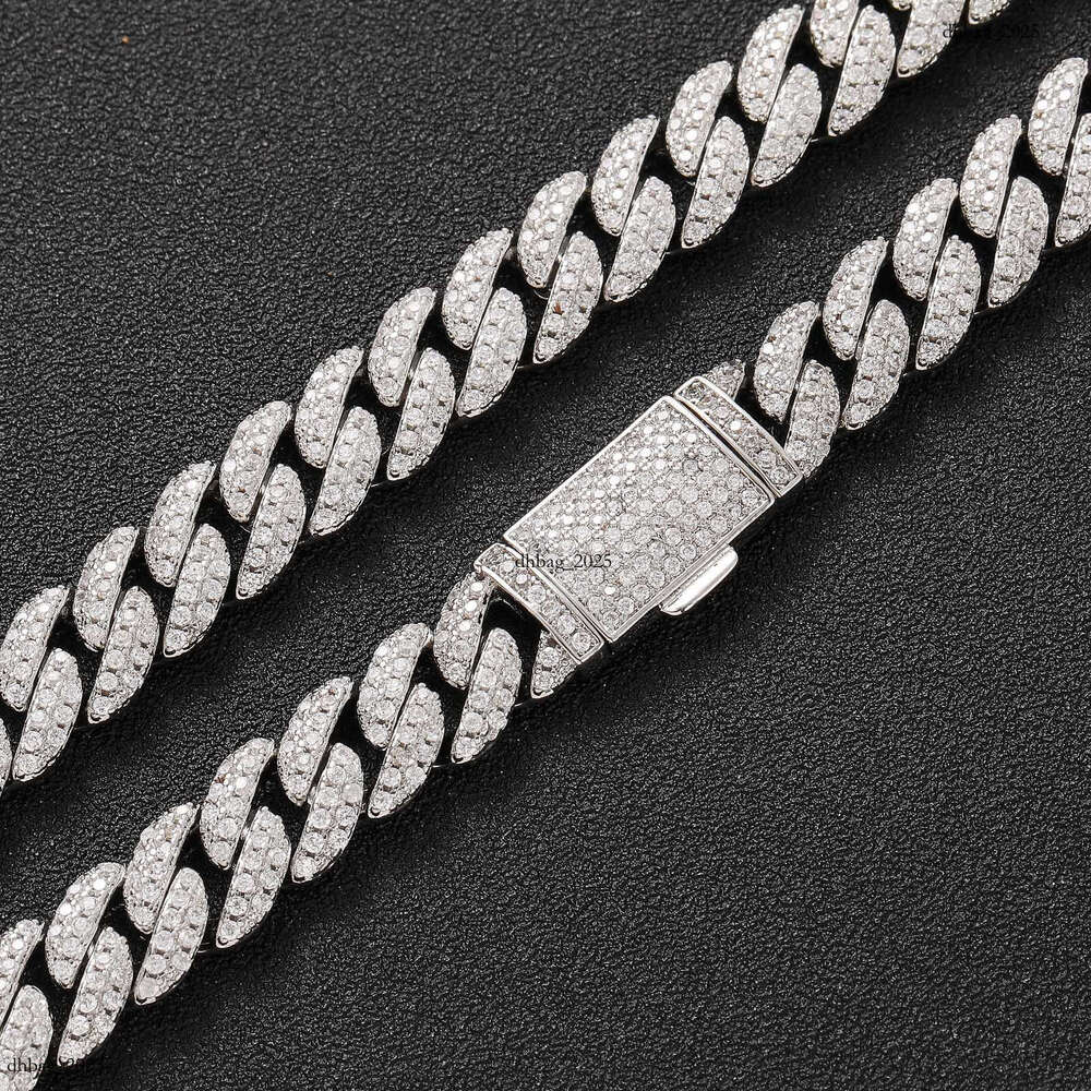 10mm Double Row Cuban Chain Sterling Sier Necklace with Moissanite Dia and Trendy Certificate