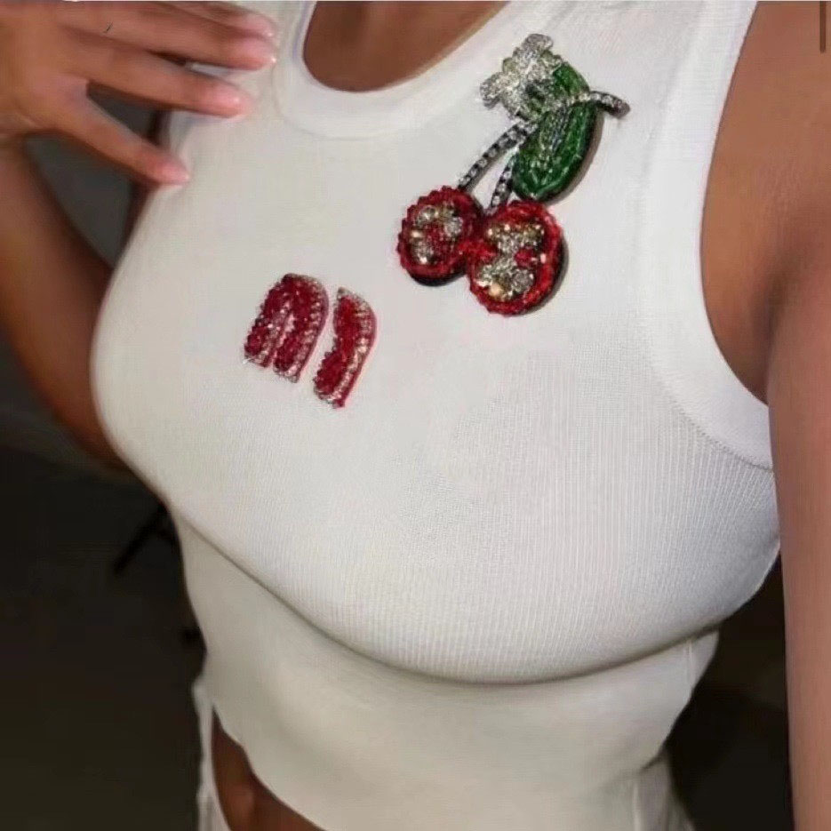 Sexy Womens Tank Tops T Shirts Letter Tops Tees Top Embroidery Summer Classic Cherry Diamond Knitted Tanks Vest with Size S M L