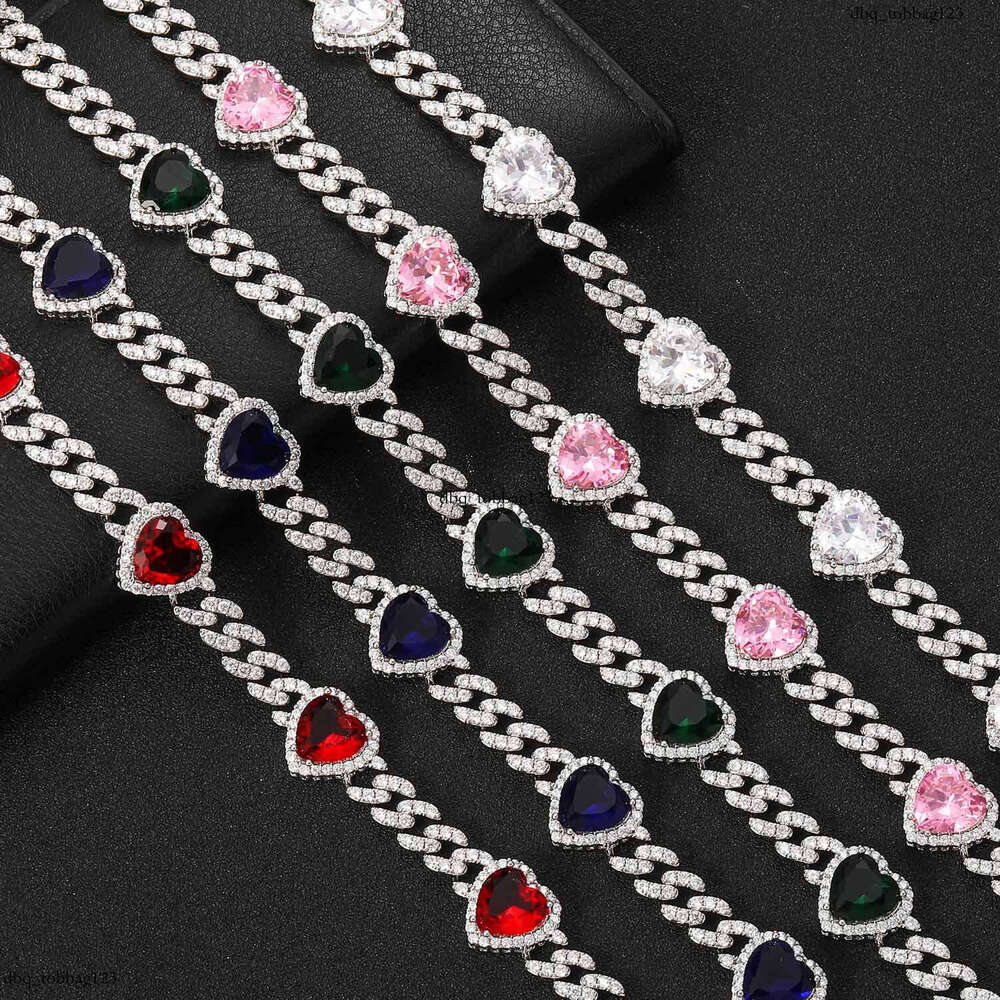 for Men Heart 9mm Cuban Chain Personality Colorful Moissanite chain Unisex Couple Hip Hop Necklace