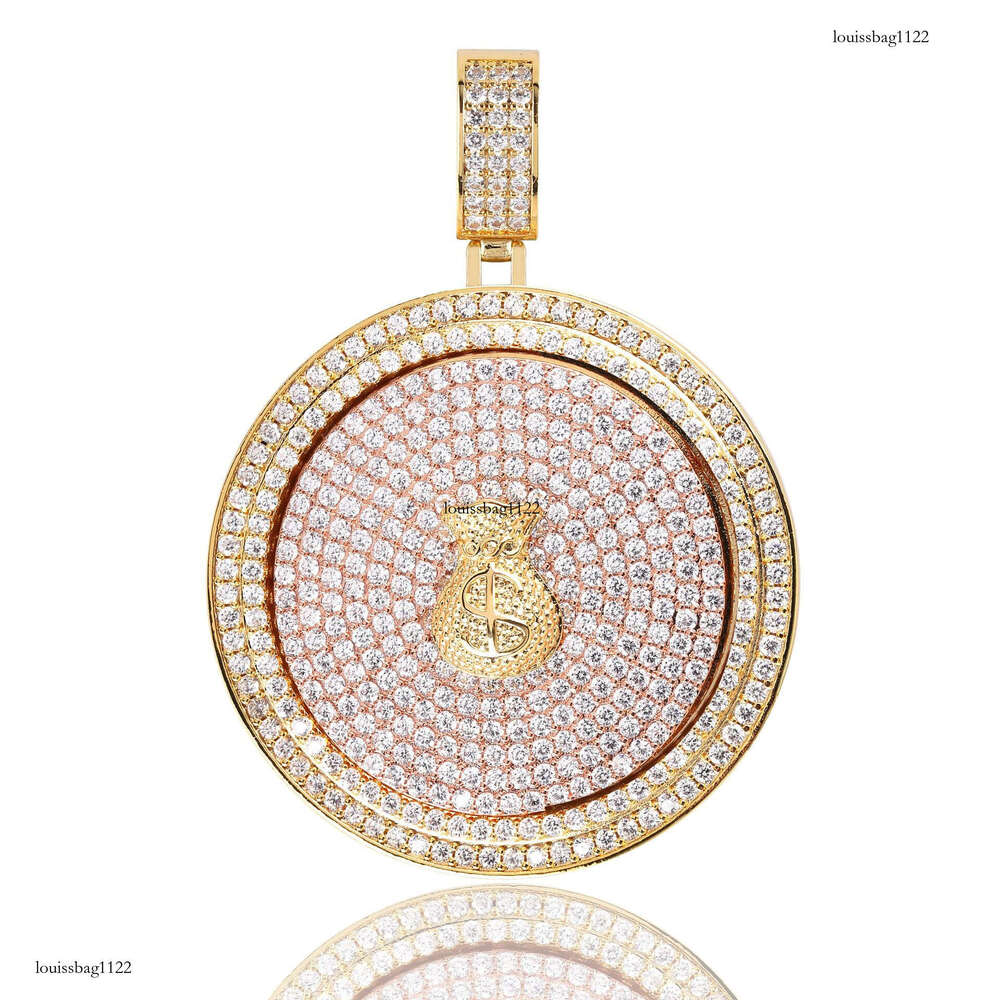 Trendy Dollar Sign Money Bag Rotating Disc Pendant Micro Paved Full Moissanite chain Hip Hop Necklace Jewelry