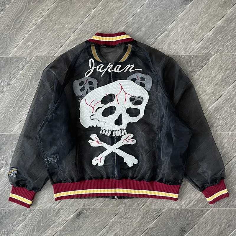 Hirata Sun Translucent Silk Skull Embroidery Sun Zipper Jacket W250809