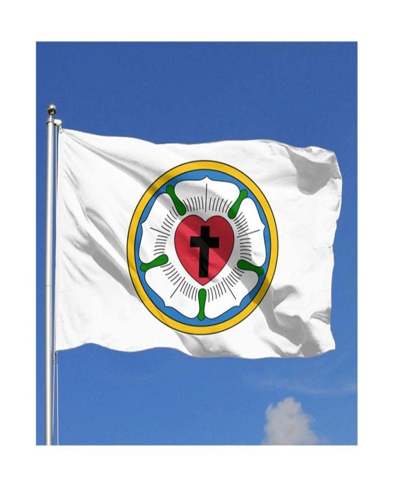 Heart Lutheran Rose Flags Outdoor 3x5ft Digital Printing Double Sided 100D Polyester with 2 Brass Grommets4734162