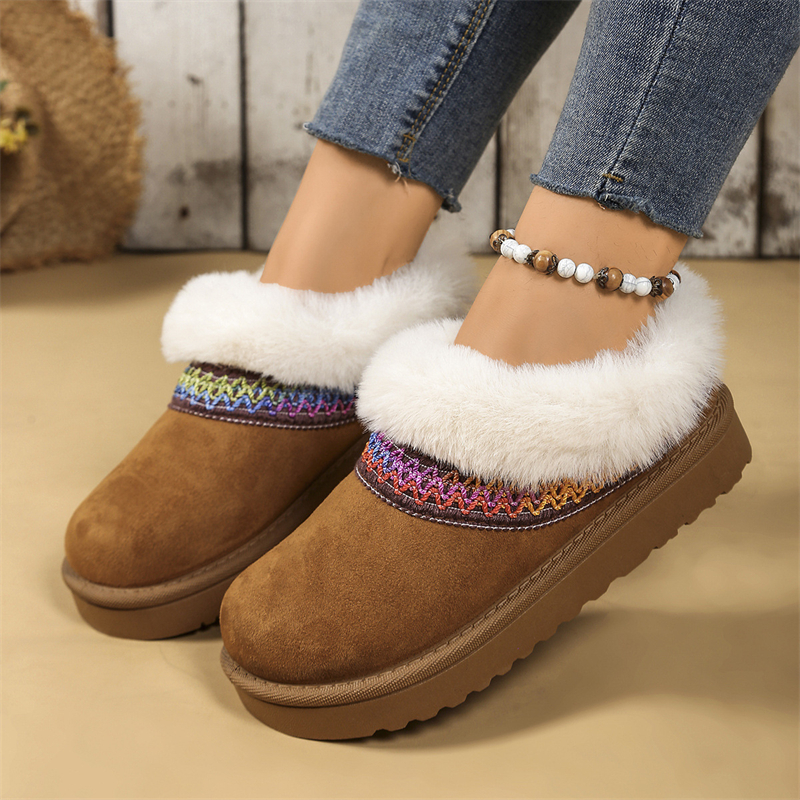 Designer shoes free shipping new Outdoor trainer winter plush platform embroidery snow boots for women's keep warm short boots black white