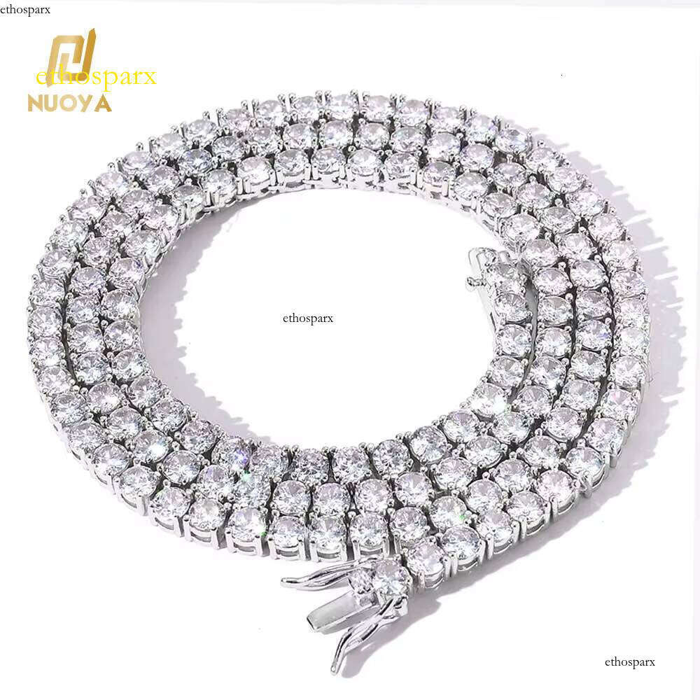 NUOYA Women's Hip Hop Iced Out Dia Fine Jewelry 3mm Sier Plated Bling CZ Tennis Chain Necklace