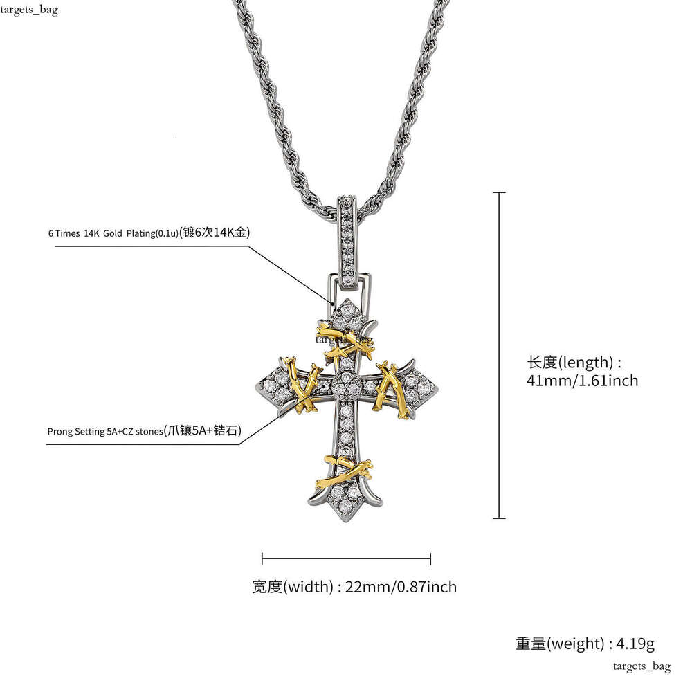 Hot Selling Full Dia Cross Pendant Necklace for Women and Men, Trendy Double Thorn Detachable Couple Pendant, Light