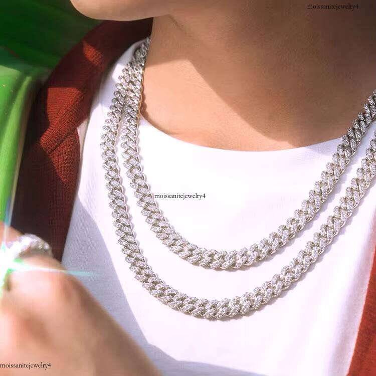 Fashion Single Row 6mm 10mm GRA Moissanite Solid Sier Hip Hop Necklace Rapper Cuban Link Chain