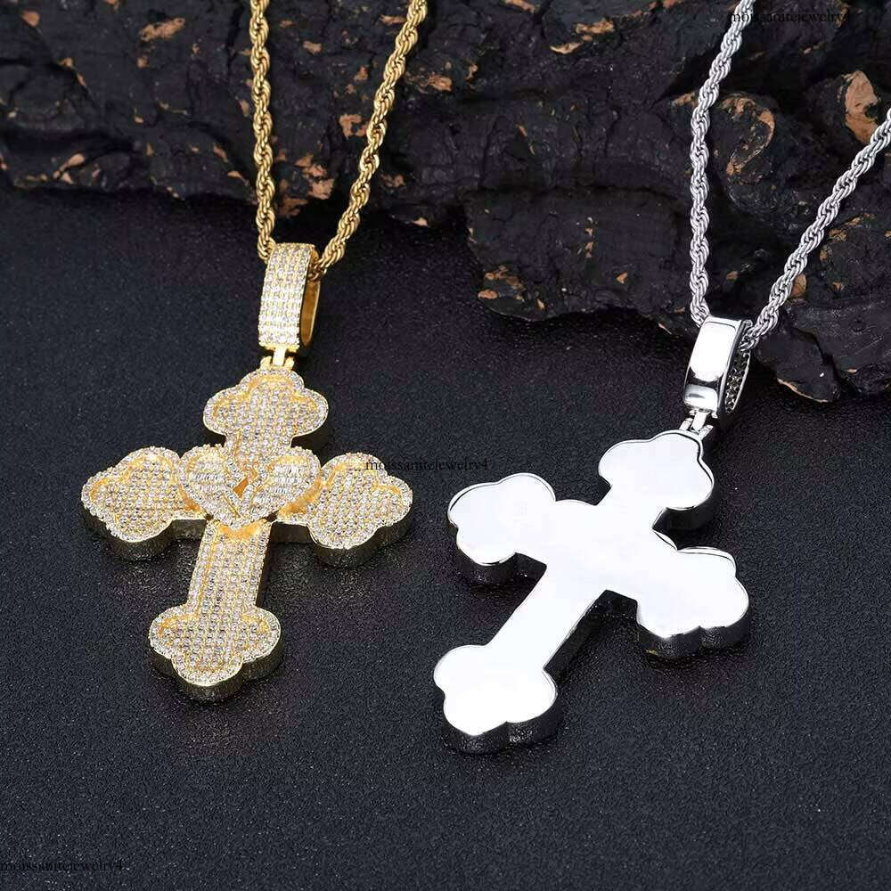 NUOYA Fine Sier Heart Cross Can Pass Dia Test VVS Moissanite Pendant Hip Hop Jewelry for Men Women