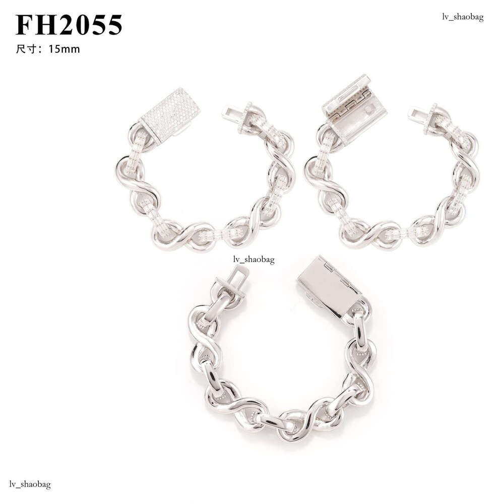 New Sier Inlaid D Color Moissanite 15mm Figure-8 Cuban Chain Men's Hip-Hop Bracelet Necklace