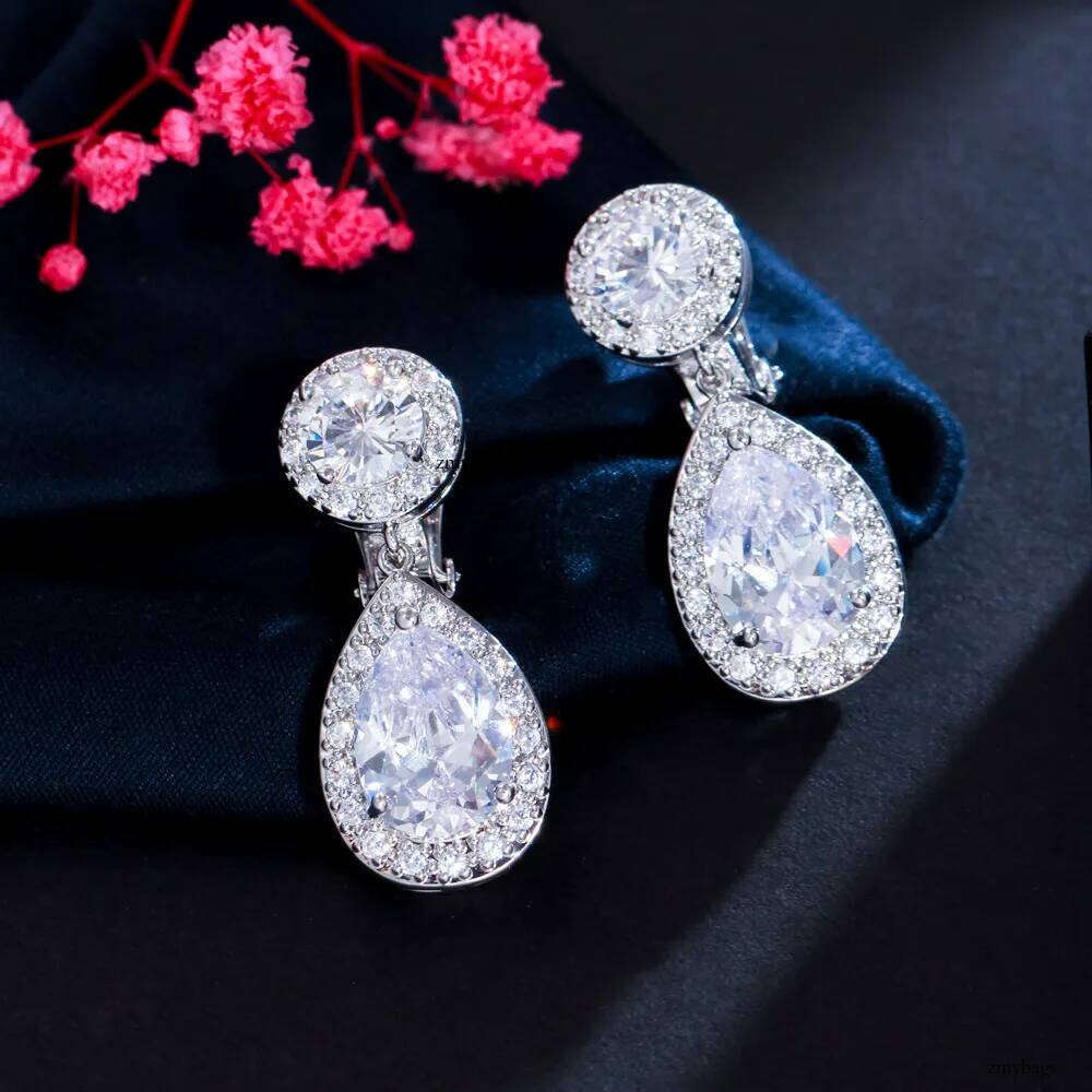2025 Ins Top Sell Gorgeous Women Dangle Earrings Jewelry Sterling Sier Water Drop 5A Cubic Zircon Handmade Party Lady Wedding Clip Earring Gift