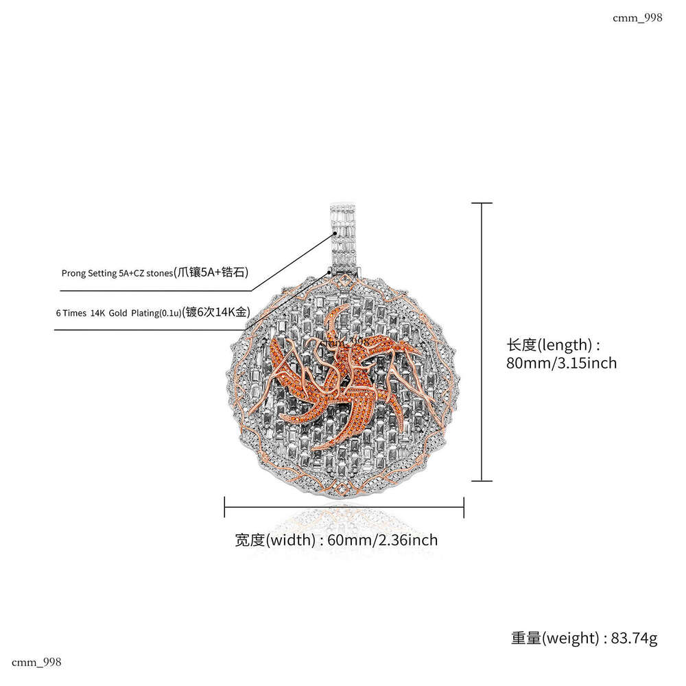 ASEN Ai Zhiheng Same Style Necklace Large T Square Full Dia Thorn Round Cake Hip Hop Pendant Men's Personality Versatile Accessory