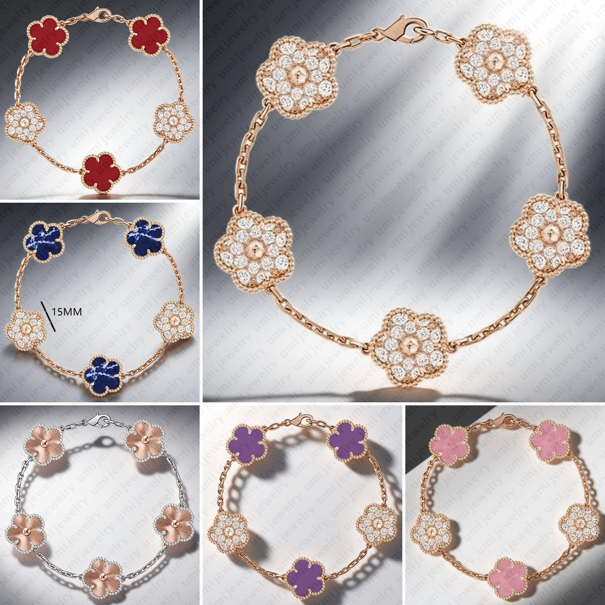 cute bracelet jewlery designer for women bracelet luxe Business Rose Gold Plated 5 motif 15mm clover bracelets woman luxury designer bracelet lucky charm bracelet