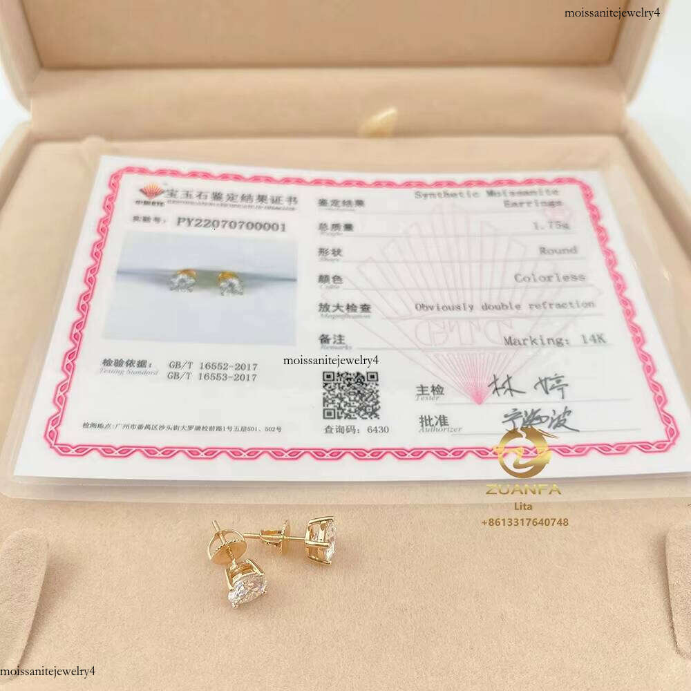 Hot Sale Classic 4 Prong Stud Pass Dia Tester Men Women Moissanite 10k Real Gold 14k Earrings