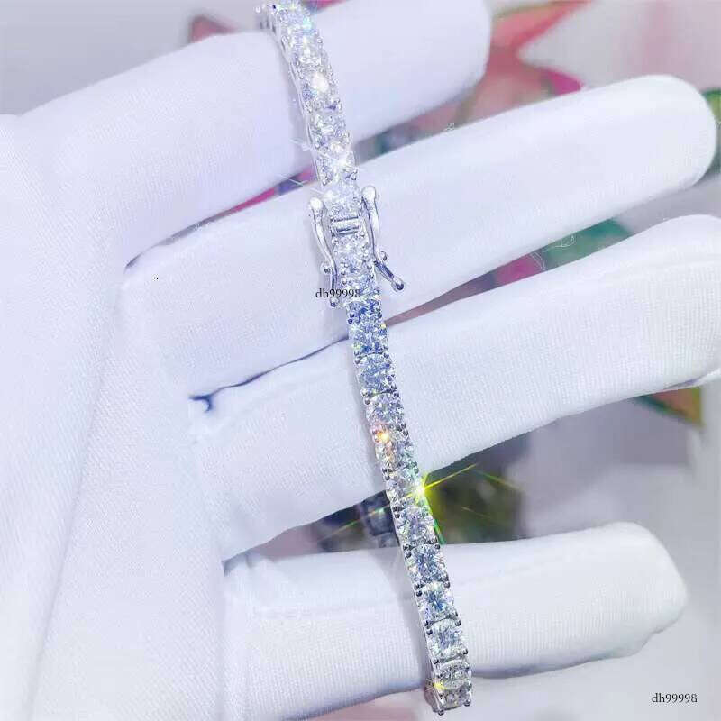 Sterling Sier 14K Gold Plated Iced Out Tennis Moissanite Dia Bracelet