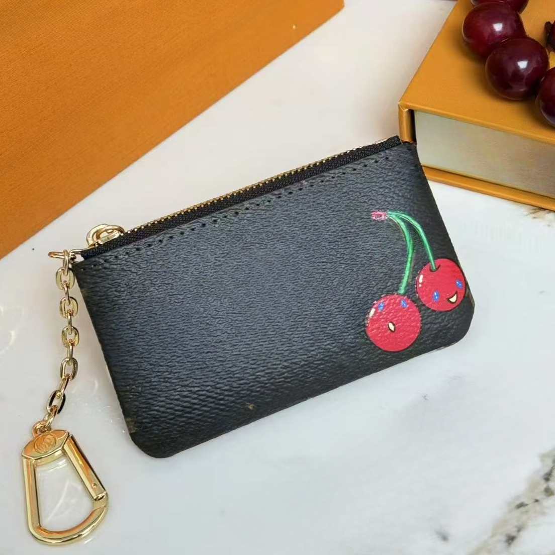 Fashion Coin Purses Cherry Printing Casual Designer Luxury POC CLE Key Pouch Wallet Coin Purse Credit Card Holder Quality Bag M62650 14938 Denim Wallets With Box 3306