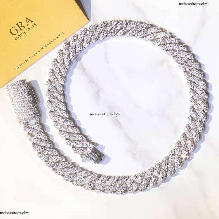 Pass Tester Sterling Sier Necklace VVS Dia Jewelry Iced Out 15mm Hip Hop Moissanite Cuban Link Chain