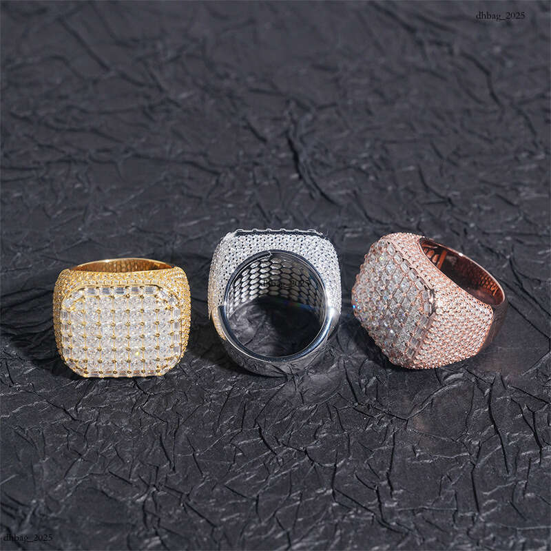ICED OUT Men's Hip-Hop Princess Cut Moissanite Ring Silver Real Gold Plating